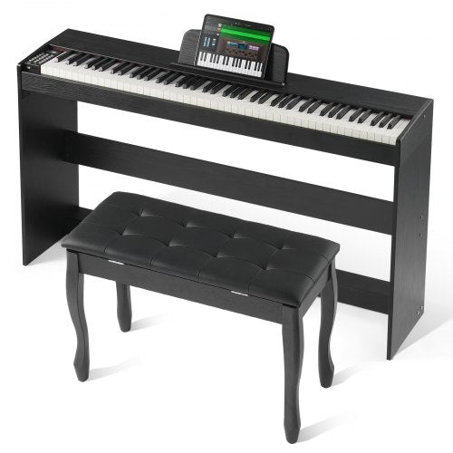 Gewichtetes Digitalpiano, 88 vollgewichtete Tasten, Dual-Keyboard und Lautsprecher, einfacher Schrank mit Doppelbank und Kopfhöreranschluss, 200 Klangfarben und Rhythmen, unterstützt Bluetooth/USB/MIDI, ideal für den Unterricht