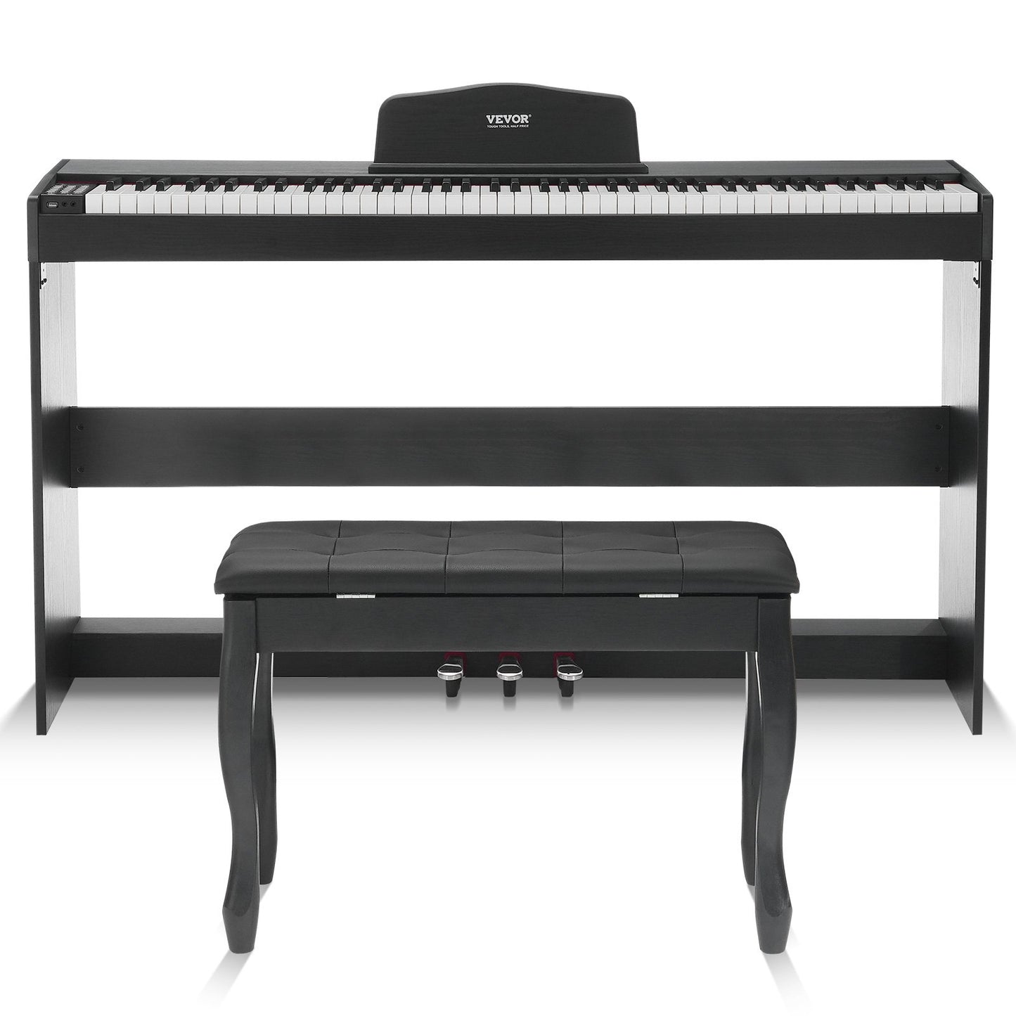 Gewichtetes Digitalpiano, 88 vollgewichtete Tasten, Dual-Keyboard und Lautsprecher, einfacher Schrank mit Doppelbank und Kopfhöreranschluss, 200 Klangfarben und Rhythmen, unterstützt Bluetooth/USB/MIDI, ideal für den Unterricht