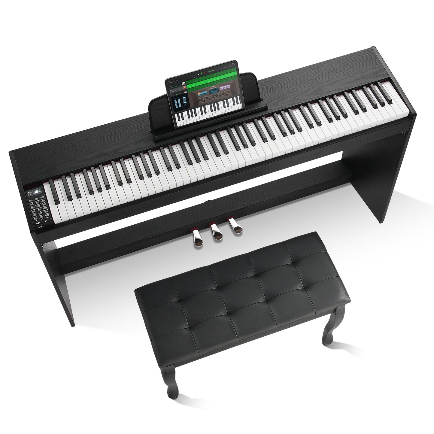 Gewichtetes Digitalpiano, 88 vollgewichtete Tasten, Dual-Keyboard und Lautsprecher, einfacher Schrank mit Doppelbank und Kopfhöreranschluss, 200 Klangfarben und Rhythmen, unterstützt Bluetooth/USB/MIDI, ideal für den Unterricht