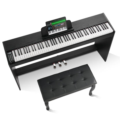 Gewichtetes Digitalpiano, 88 vollgewichtete Tasten, Dual-Keyboard und Lautsprecher, einfacher Schrank mit Doppelbank und Kopfhöreranschluss, 200 Klangfarben und Rhythmen, unterstützt Bluetooth/USB/MIDI, ideal für den Unterricht