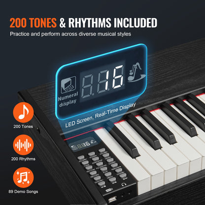 Gewichtetes Digitalpiano, 88 vollgewichtete Tasten, elektrisches Klavier mit zwei Tastaturen und Lautsprechern, einfacher Schrank mit Kopfhöreranschluss, 200 Klangfarben und Rhythmen, unterstützt Bluetooth/USB/MIDI, für Anfänger