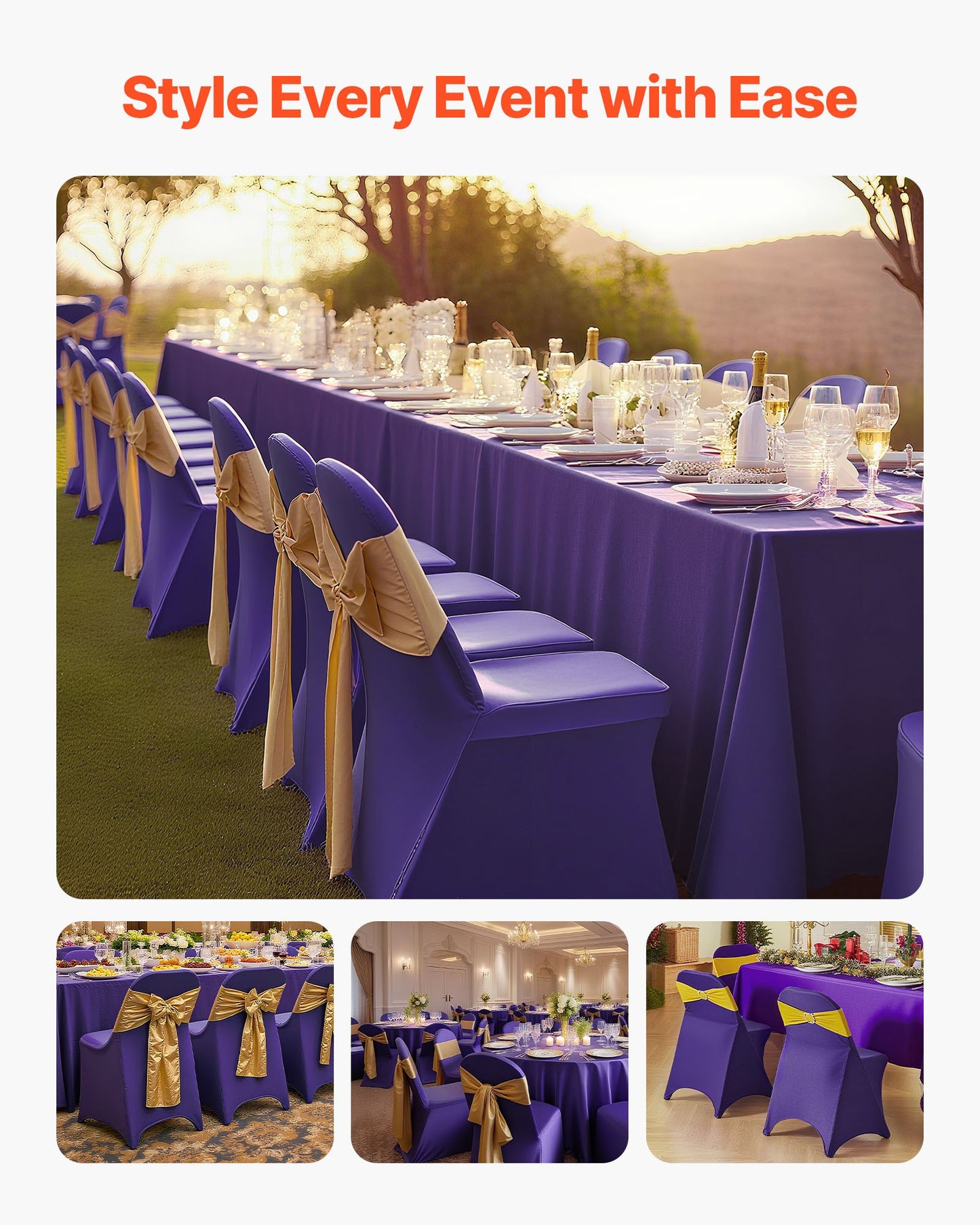 50 Pcs Purple Chair Covers, Polyester Spandex Chair Cover, Stretch Slipcovers for Wedding Party Dining Banquet Flat-Front Chair Covers, Fits Chair Measures up to 17.72 x 18.11 x 30.31 inch