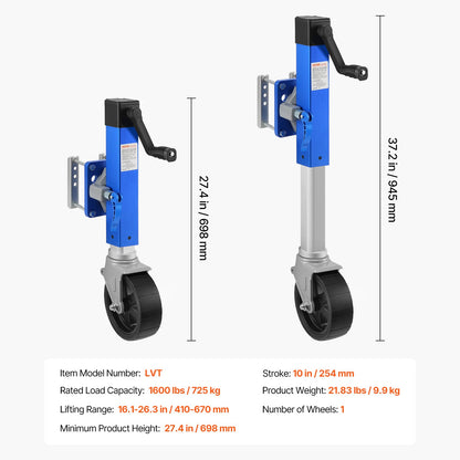 Trailer Jack with Wheel, 1600 lbs Heavy Duty Swivel Boat Trailer Jack PP Single Wheel, 10" Lift, Bolt-on Trailer Tongue Jack with Ergonomic Handle for RV, Boat, Horse Trailer, Utility Trailer