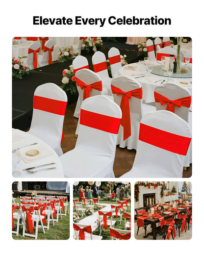 Satin-Stuhlschleifen, 50 Stück, 7 x 108 Zoll, Rot, für Hochzeitsfeiern, Babypartys, Bankette und andere festliche Anlässe.