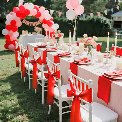 Satin-Stuhlschleifen, 50 Stück, 7 x 108 Zoll, Rot, für Hochzeitsfeiern, Babypartys, Bankette und andere festliche Anlässe.