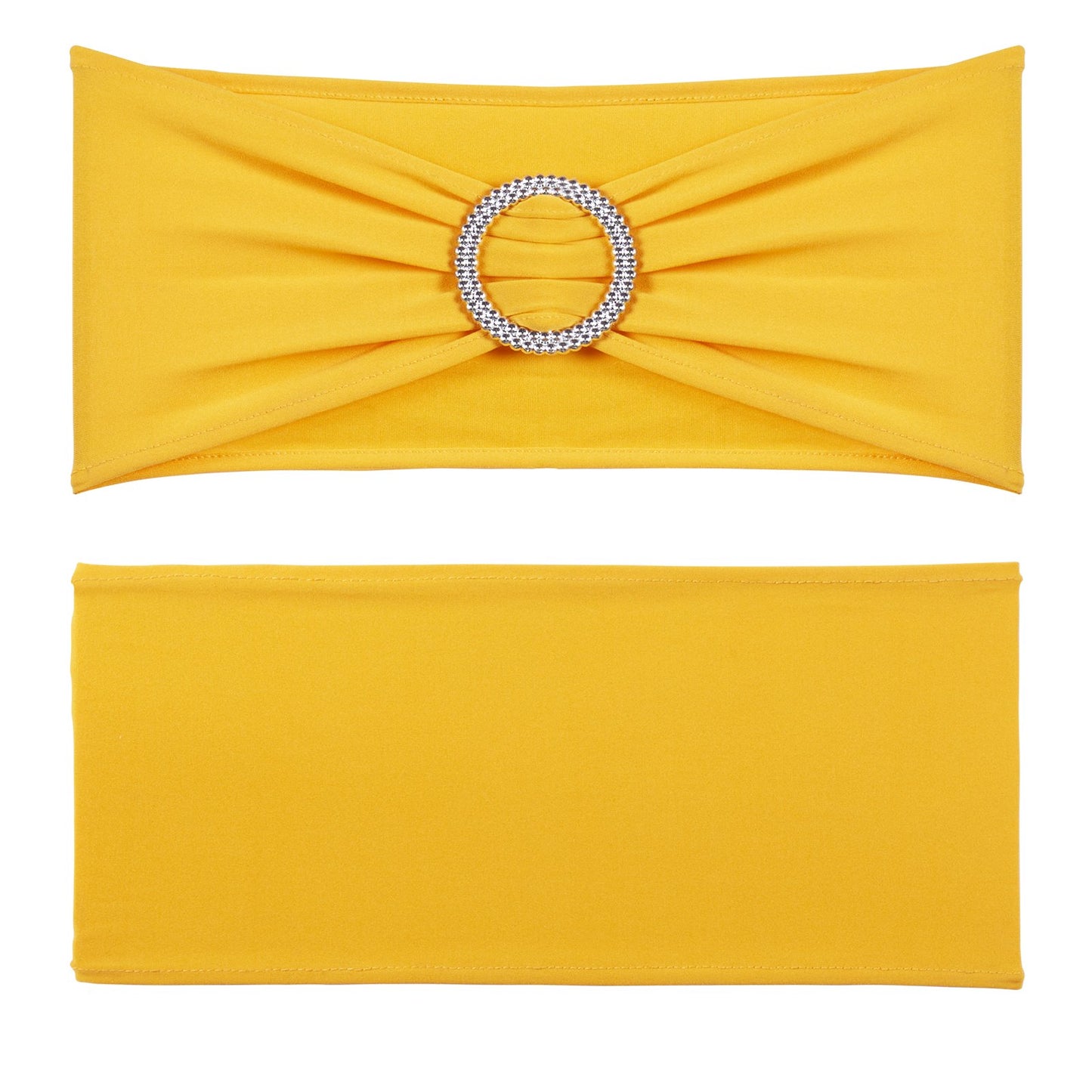 Stuhlschleifen aus Stretch-Spandex, Stuhlhussen und elastische Stuhlschleifen mit runder Schnalle, elastische Stuhlbänder, passend für Hochzeits-, Feiertags-, Bankett- und Party-Stuhldekoration (50 Stück, goldgelb)