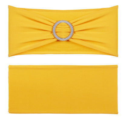 Stuhlschleifen aus Stretch-Spandex, Stuhlhussen und elastische Stuhlschleifen mit runder Schnalle, elastische Stuhlbänder, passend für Hochzeits-, Feiertags-, Bankett- und Party-Stuhldekoration (50 Stück, goldgelb)