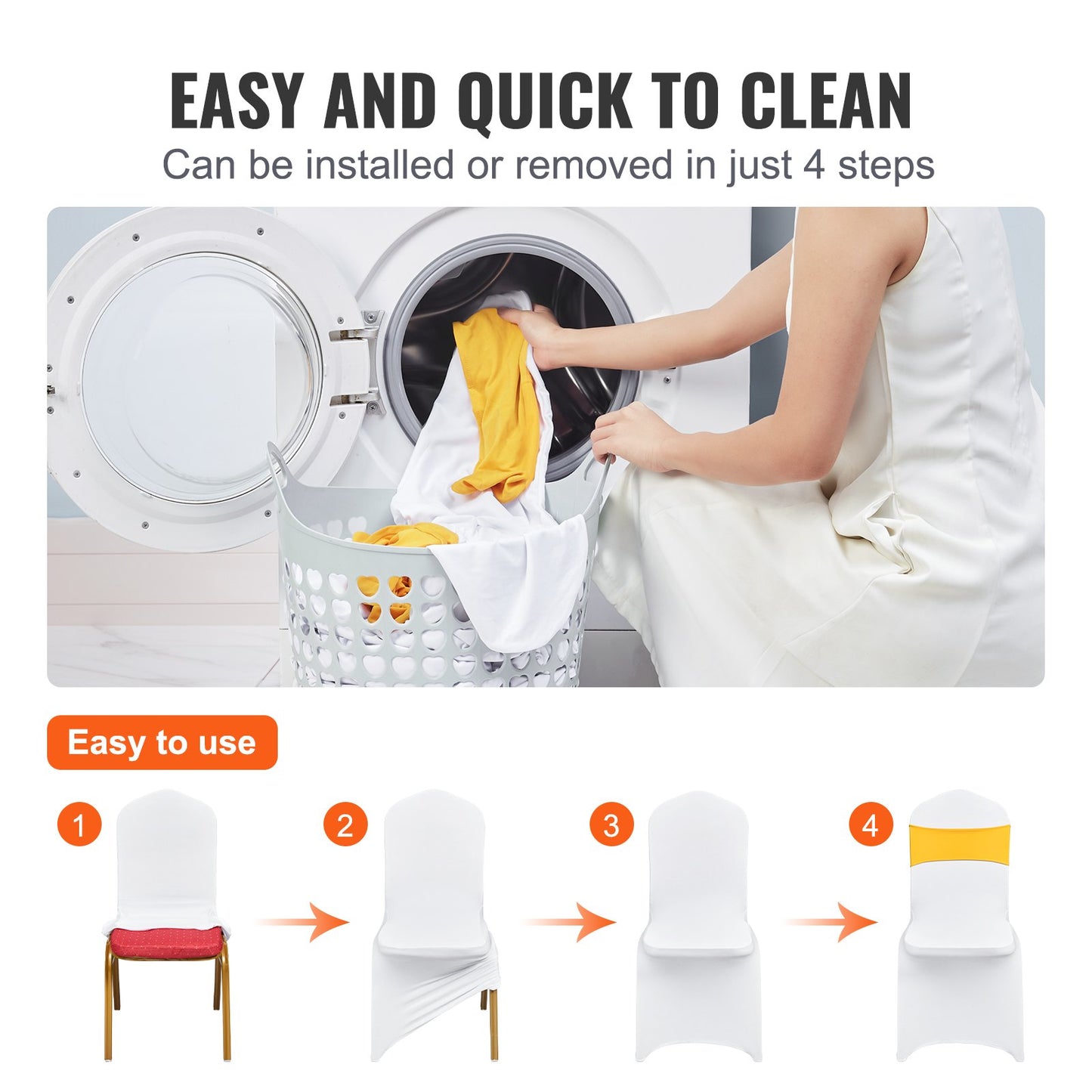 Stretch-Spandex-Klappstuhlhussen, universell passende Stuhlhussen mit Stuhlschleifen, abnehmbare und waschbare Schutzhüllen, für Hochzeiten, Feiertage, Bankette, Partys und Essgelegenheiten (30er-Set Gold &amp; Weiß)