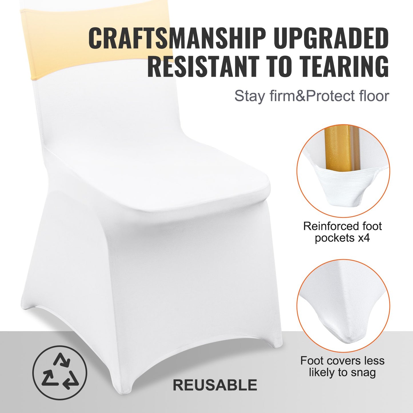 Stretch-Spandex-Klappstuhlhussen, universell passende Stuhlhussen mit Stuhlschleifen, abnehmbare und waschbare Schutzhüllen, für Hochzeiten, Feiertage, Bankette, Partys und Essgelegenheiten (30er-Set Gold &amp; Weiß)