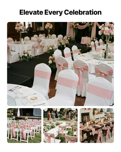 Satin Chair Sashes Bows, 100PCS Chair Ribbon Ties Back Sash, 7 x 108 inch, Rose Gold Wedding Reception Decoration, for Wedding Ceremony Baby Shower Party Events Banquet Chair Cover Decoration