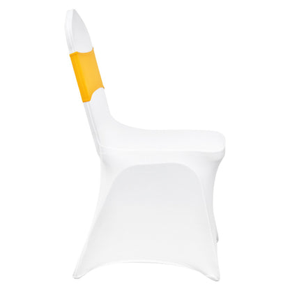 Stretch-Spandex-Klappstuhlhussen, universell passende Stuhlhussen mit Stuhlschleifen, abnehmbare und waschbare Schutzhüllen, für Hochzeiten, Feiertage, Bankette, Partys und Essgelegenheiten (50er-Set Gold &amp; Weiß)