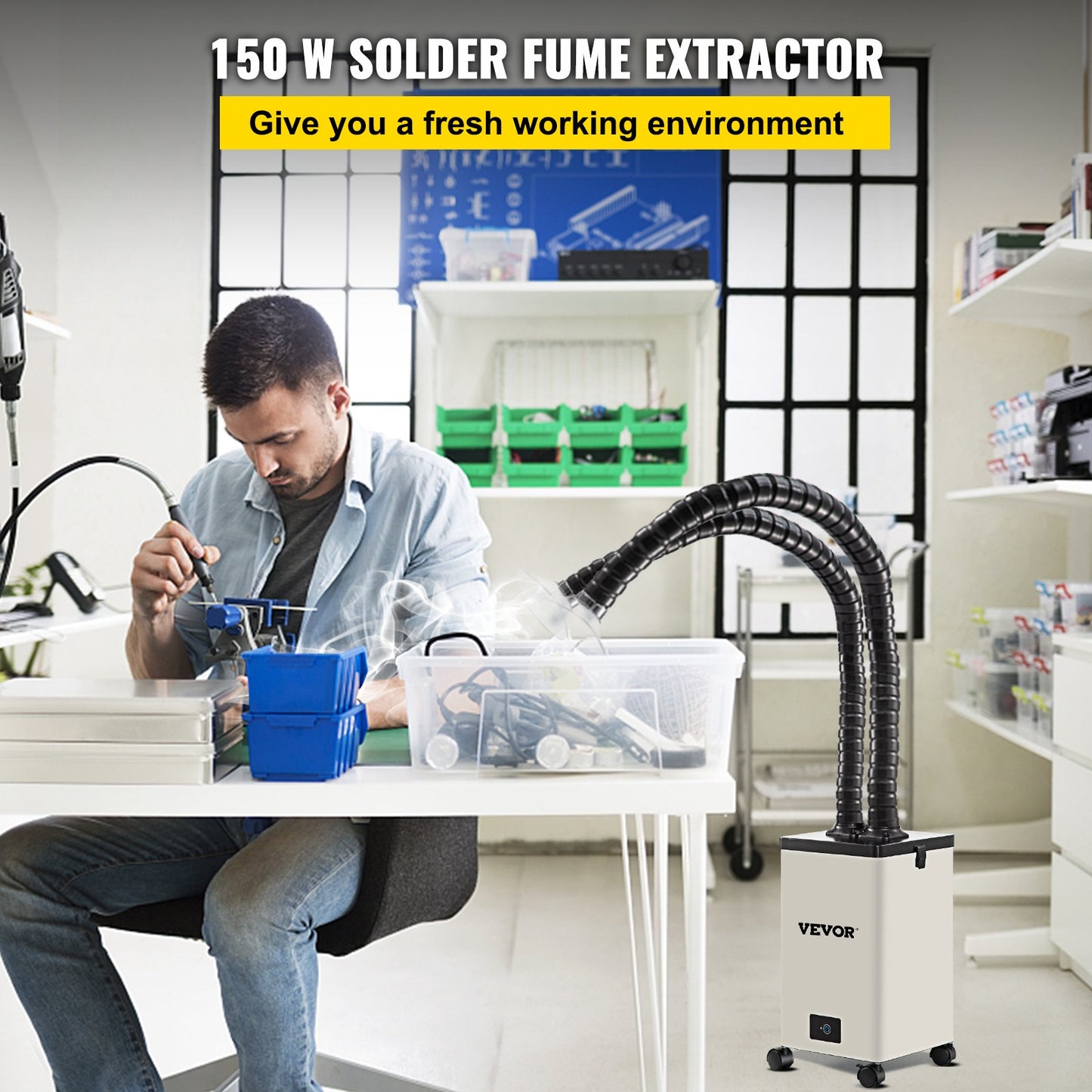 Solder Fume Extractor, 150W 106 CFM Smoke Absorber, 3-Stage Filters 3 Speed with a Hose for Soldering, Laser Engraving and DIY Welding