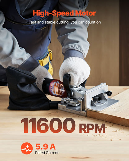 Lamellofräse, 5,9 A, Werkzeugset mit 11.600 U/min, 760 W Motor, 45°-Positioniernut, Hartmetall-Fräsklinge, Holzlamellen, Staubbeutel, einstellbarem Winkel und Tiefe, für die Holzbearbeitung