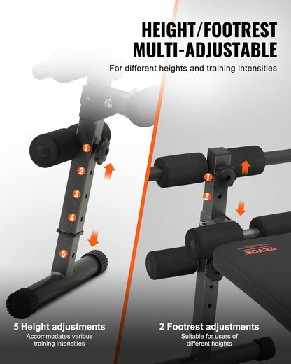 Sit-up-Bank, klappbare, gebogene Bauchmuskelbank mit 5 verstellbaren Höheneinstellungen, robustem Stahl, rutschfestem Design, 226 kg Belastbarkeit für Heim-Fitnessstudio-Workouts, Krafttraining, Ganzkörpermuskulatur