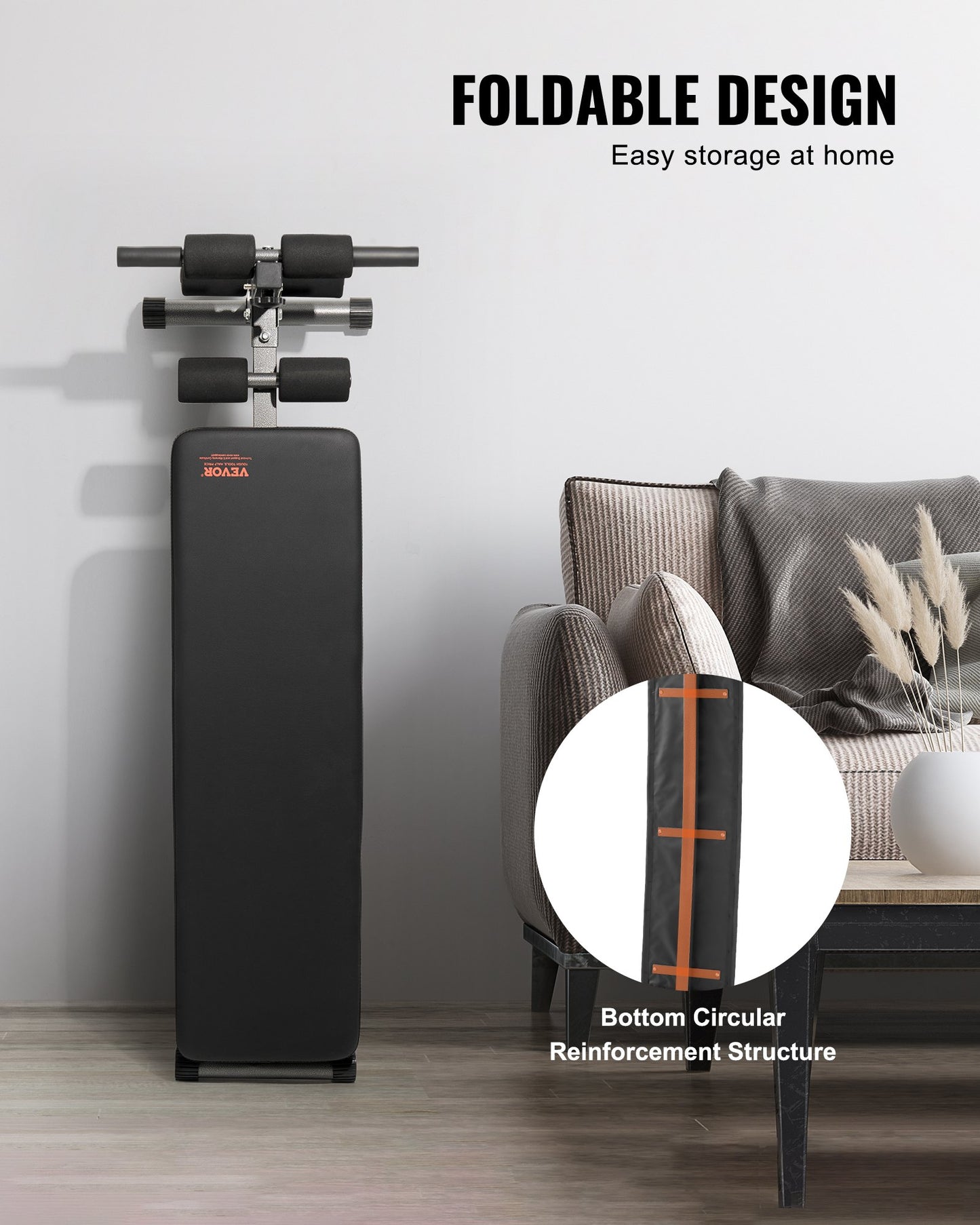 Sit-up-Bank, klappbare, gebogene Bauchmuskelbank mit 5 verstellbaren Höheneinstellungen, robustem Stahl, rutschfestem Design, 226 kg Belastbarkeit für Heim-Fitnessstudio-Workouts, Krafttraining, Ganzkörpermuskulatur