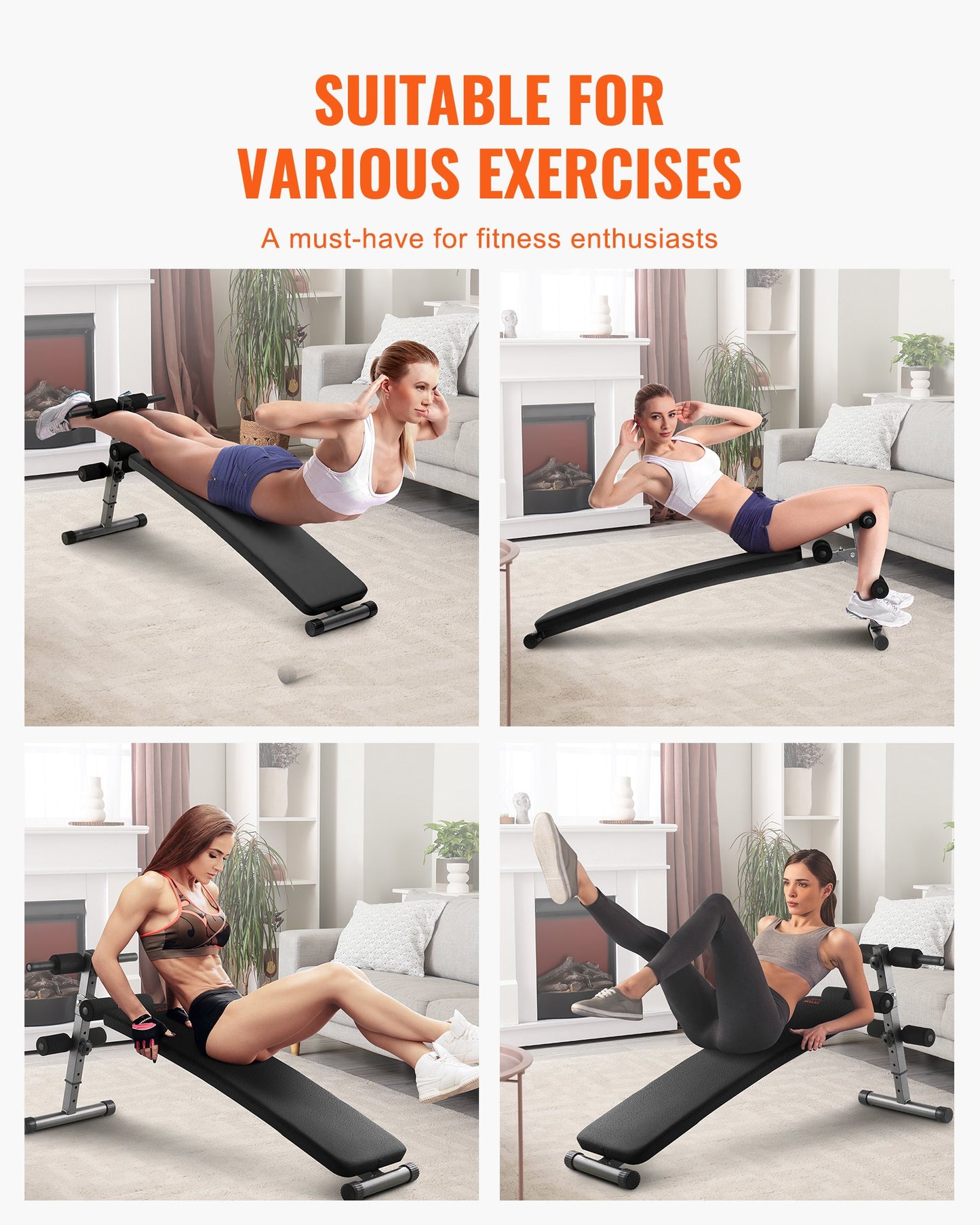 Sit-up-Bank, klappbare, gebogene Bauchmuskelbank mit 5 verstellbaren Höheneinstellungen, robustem Stahl, rutschfestem Design, 226 kg Belastbarkeit für Heim-Fitnessstudio-Workouts, Krafttraining, Ganzkörpermuskulatur