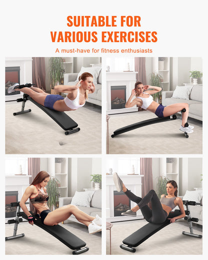 Sit-up-Bank, klappbare, gebogene Bauchmuskelbank mit 5 verstellbaren Höheneinstellungen, robustem Stahl, rutschfestem Design, 226 kg Belastbarkeit für Heim-Fitnessstudio-Workouts, Krafttraining, Ganzkörpermuskulatur