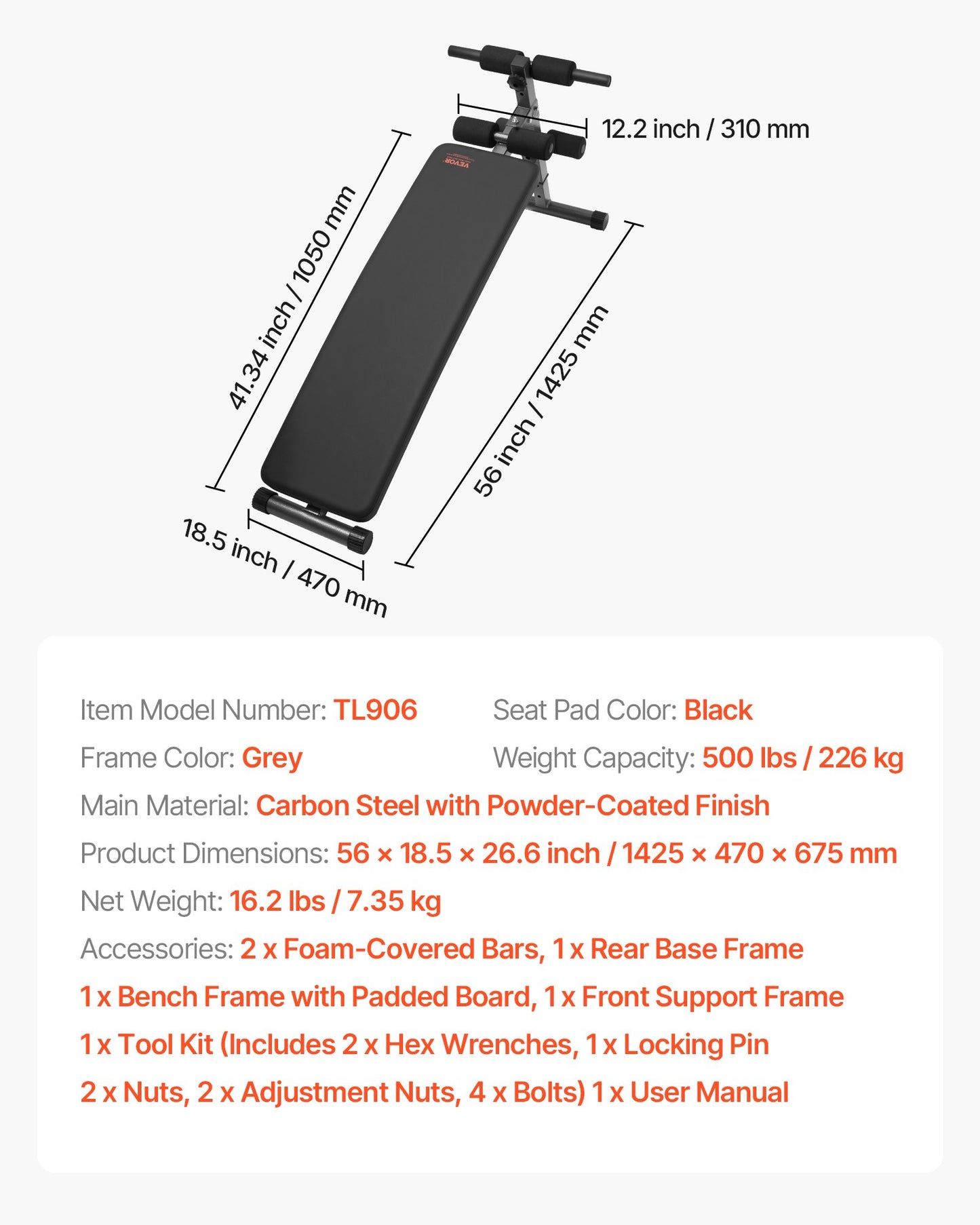 Sit-up-Bank, klappbare, gebogene Bauchmuskelbank mit 5 verstellbaren Höheneinstellungen, robustem Stahl, rutschfestem Design, 226 kg Belastbarkeit für Heim-Fitnessstudio-Workouts, Krafttraining, Ganzkörpermuskulatur