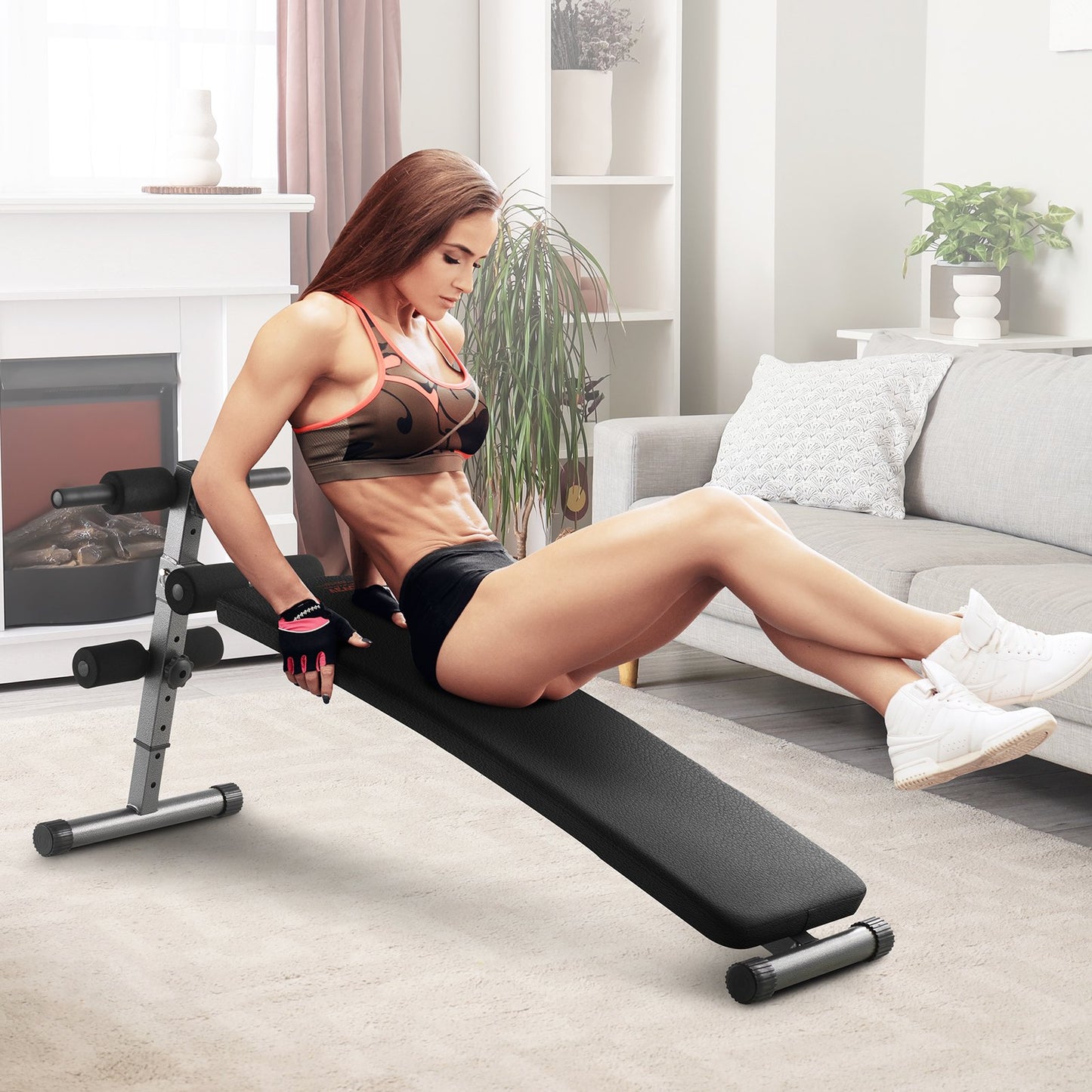 Sit-up-Bank, klappbare, gebogene Bauchmuskelbank mit 5 verstellbaren Höheneinstellungen, robustem Stahl, rutschfestem Design, 226 kg Belastbarkeit für Heim-Fitnessstudio-Workouts, Krafttraining, Ganzkörpermuskulatur