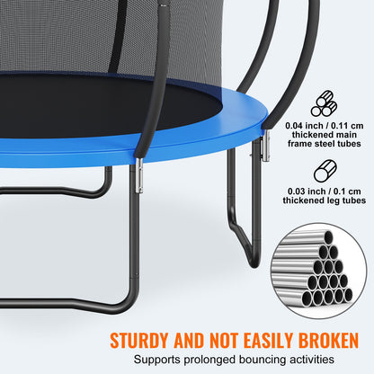 10-Fuß-Trampolin, 330-Pfund-Trampolin mit Sicherheitsnetz, Leiter und gebogener Stange, robustes Trampolin mit Sprungmatte und Federabdeckung, Outdoor-Freizeittrampolin für Kinder und Erwachsene