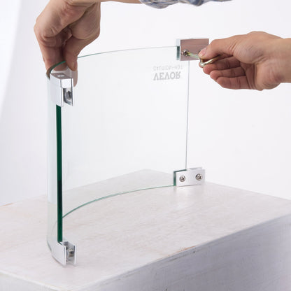 Windschutz für Feuerstelle, 66 x 66 x 15 cm großer Flammenschutz aus Glas, runder Glasschutz, 6 mm dicker Feuertisch, Flammenschutz aus klarem Sicherheitsglas, Füße aus Aluminiumlegierung für Propan, Gas, Außenbereich