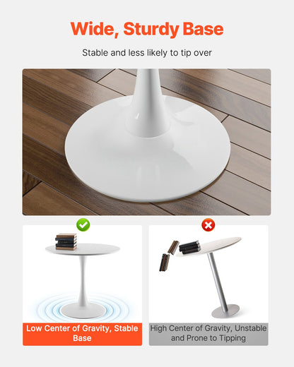 Round Dining Table, 31.5 in Wood Table for 2-4 Person, Modern Circle Furniture, Leisure Coffee Office Tables with Pedestal Base in Tulip Design, for Home Kitchen Living Room, White(Only Table)