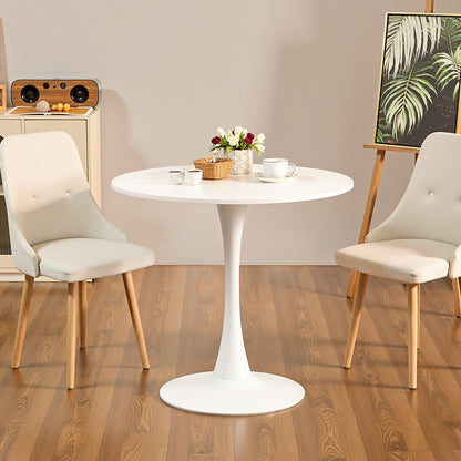 Round Dining Table, 31.5 in Wood Table for 2-4 Person, Modern Circle Furniture, Leisure Coffee Office Tables with Pedestal Base in Tulip Design, for Home Kitchen Living Room, White(Only Table)