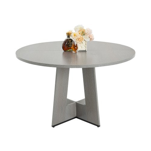 Runder Esstisch, 119 cm (47 Zoll) Holztisch für 4-6 Personen, Landhaus-Rundtischmöbel, rustikaler Freizeittisch mit dicken Holzbeinen, für Küche und Wohnzimmer, Grau (nur Tisch)