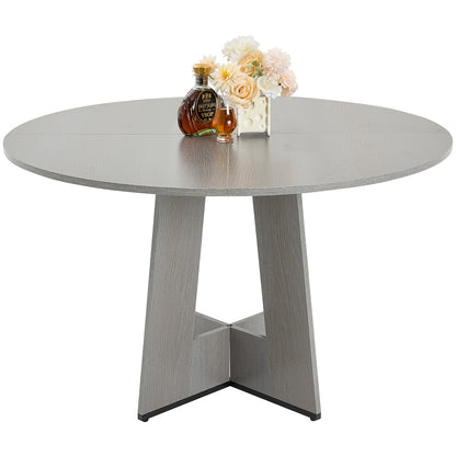 Round Dining Table, 47 inch Wood Table for 4-6 Person, Farmhouse Circle Dinner Furniture, Rustic Leisure Tables with Thick Wooden Legs, for Home Kitchen Living Room, Grey (Only Table)