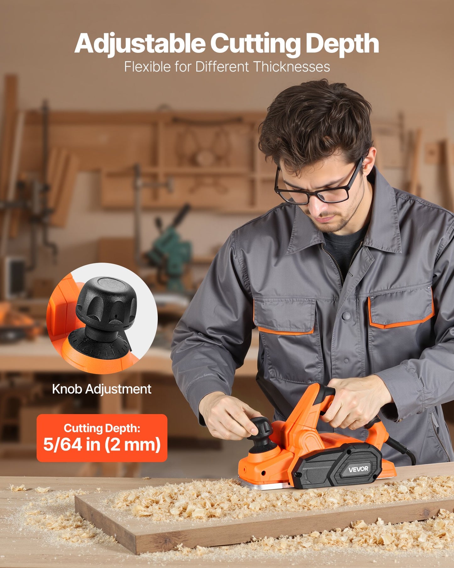 Electric Hand Planer, 82 mm Cut Width, 650W 16800 RPM Corded Power Handheld Planer for Wood, with Adjustable Cut Depth, 2 Blades, for Woodworking Wood Chamfer DIY Smooth Finish Carpentry Tool