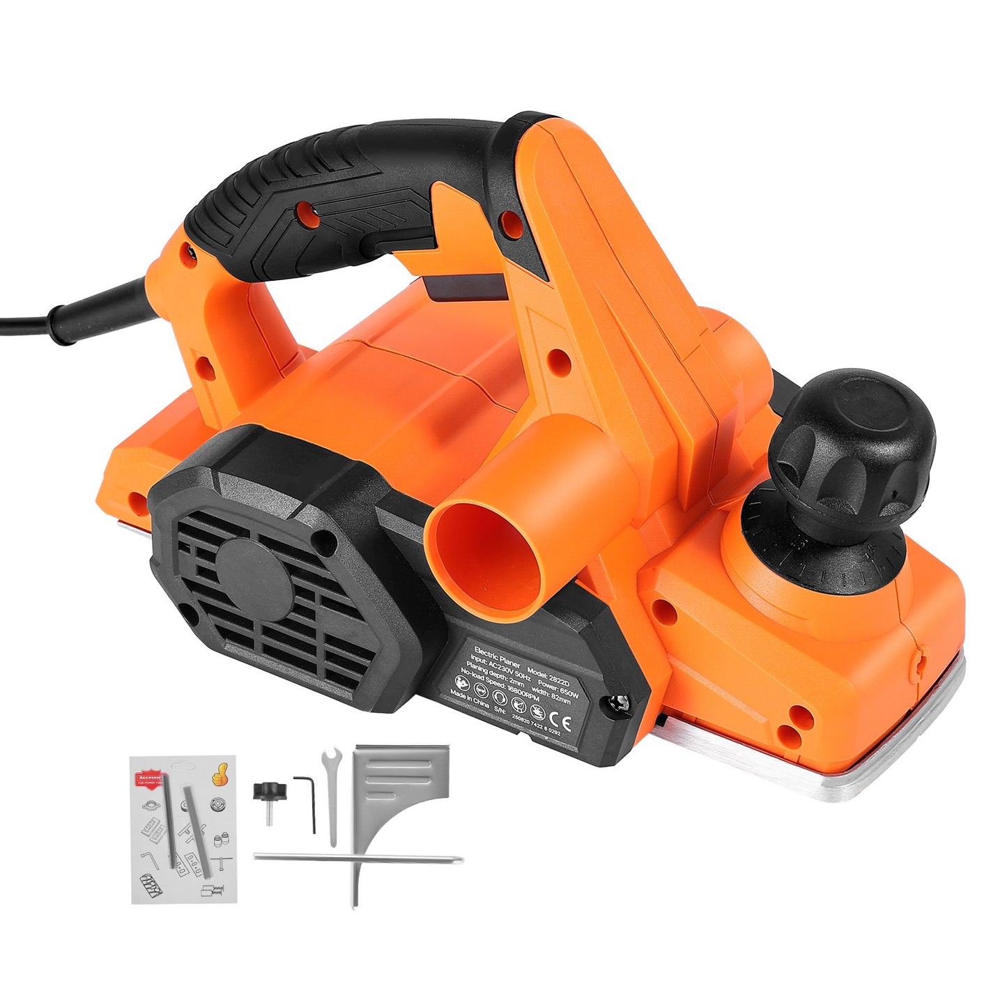 Electric Hand Planer, 82 mm Cut Width, 650W 16800 RPM Corded Power Handheld Planer for Wood, with Adjustable Cut Depth, 2 Blades, for Woodworking Wood Chamfer DIY Smooth Finish Carpentry Tool