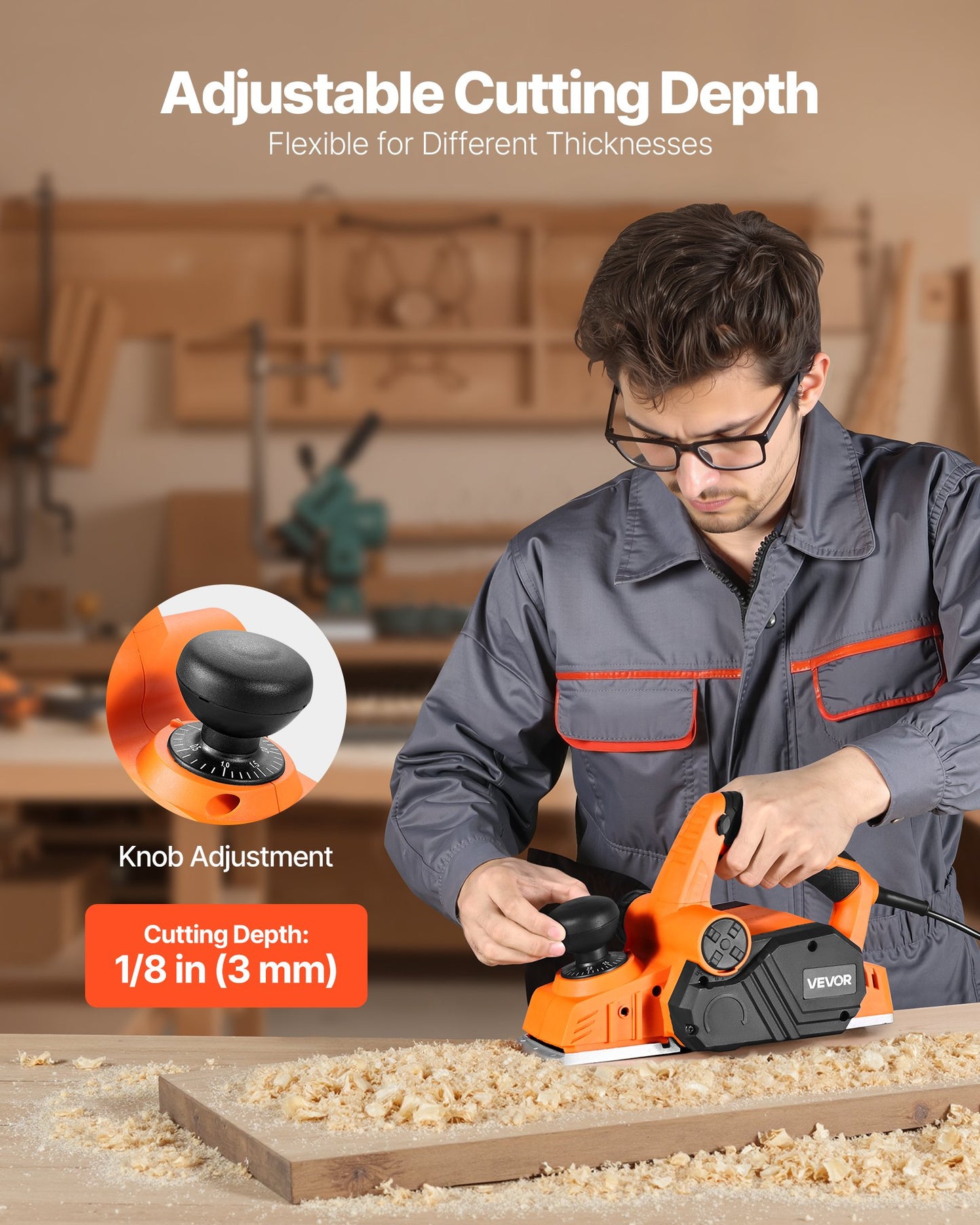 Electric Hand Planer, 82 mm Cut Width, 900W 14500 RPM Corded Power Handheld Planer for Wood, with Adjustable Cut Depth, 2 Blades, for Woodworking Wood Chamfer DIY Smooth Finish Carpentry Tool