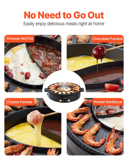 Hot Pot with Grill, 1800W 2-in-1 Electric Smokeless Grill and Hot Pot, Korean BBQ Shabu Shabu Hotpot with Separate Dual Temperature Control, Non-stick Pan, for 2-8 People Family Dining