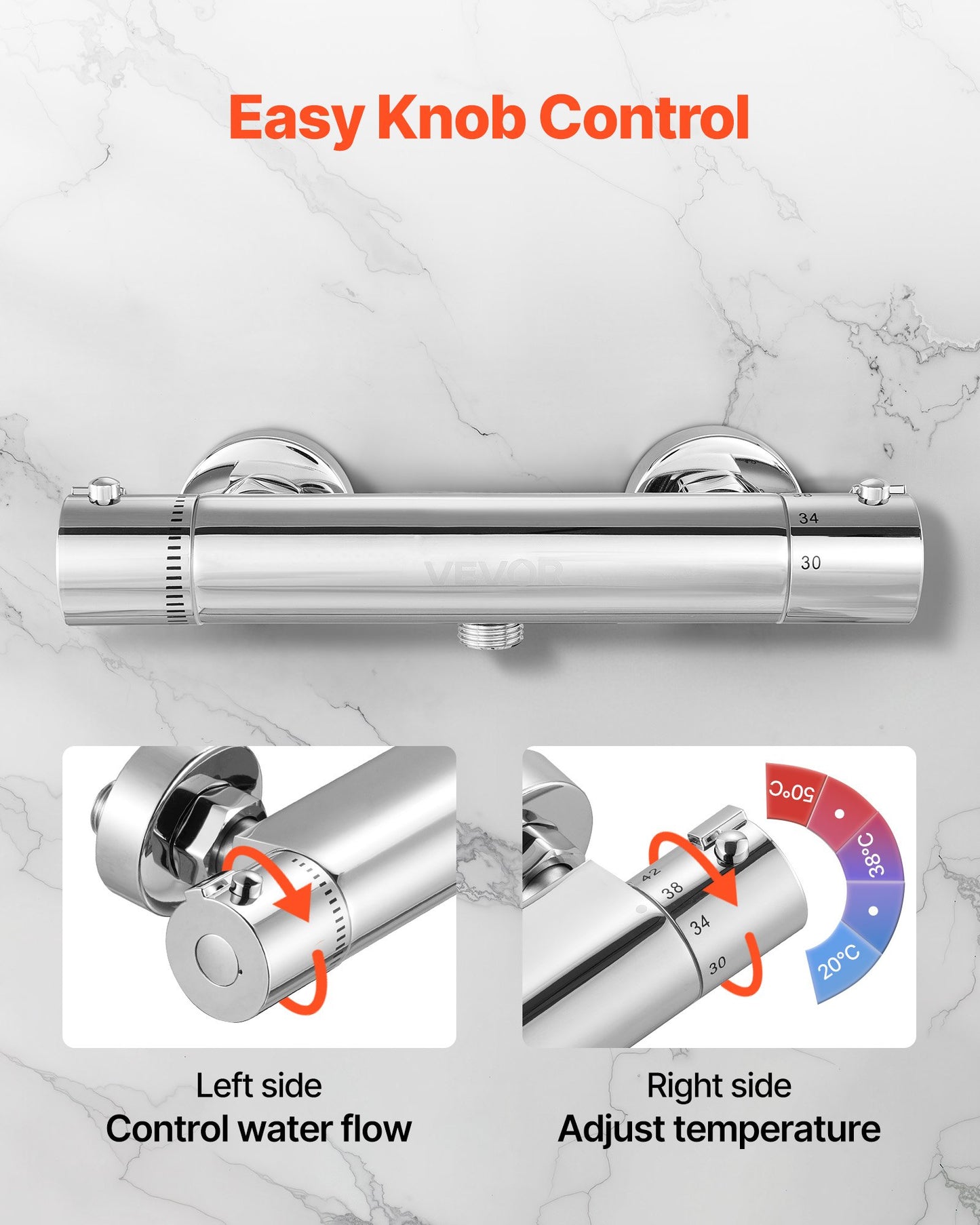 Thermostat-Duscharmatur, 38℃ Sicherheitsverriegelung, Warm- und Kaltwasser-Temperaturregler aus massivem Messingguss für Bad, Wohnmobil, auslaufsicher