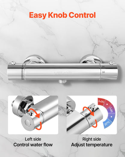 Thermostat-Duscharmatur, 38℃ Sicherheitsverriegelung, Warm- und Kaltwasser-Temperaturregler aus massivem Messingguss für Bad, Wohnmobil, auslaufsicher