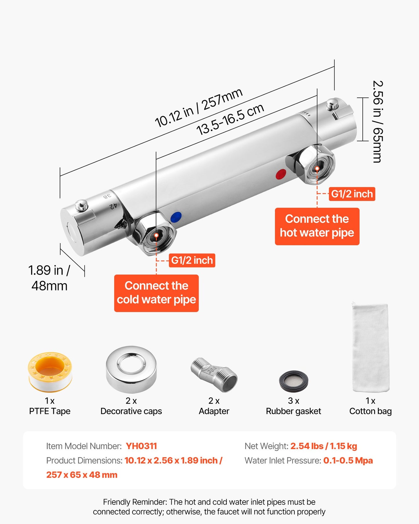 Thermostat-Duscharmatur, 38℃ Sicherheitsverriegelung, Warm- und Kaltwasser-Temperaturregler aus massivem Messingguss für Bad, Wohnmobil, auslaufsicher
