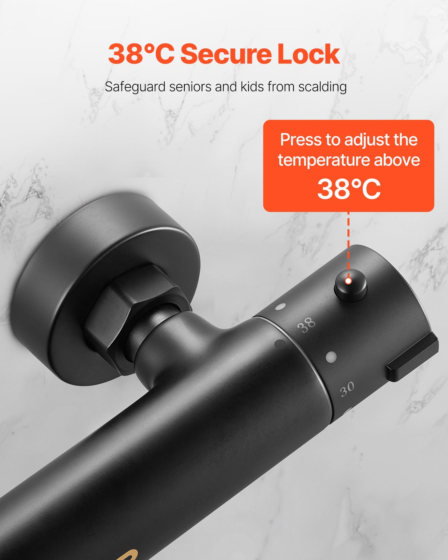 Thermostatic Shower Faucet Valve, 38℃ Secure Lock Thermostatic Shower Valve Trim Kit, Hot Cold Water Showering Faucet Temperature Control Valves with Electrophoretic Coating for Bathroom, RV