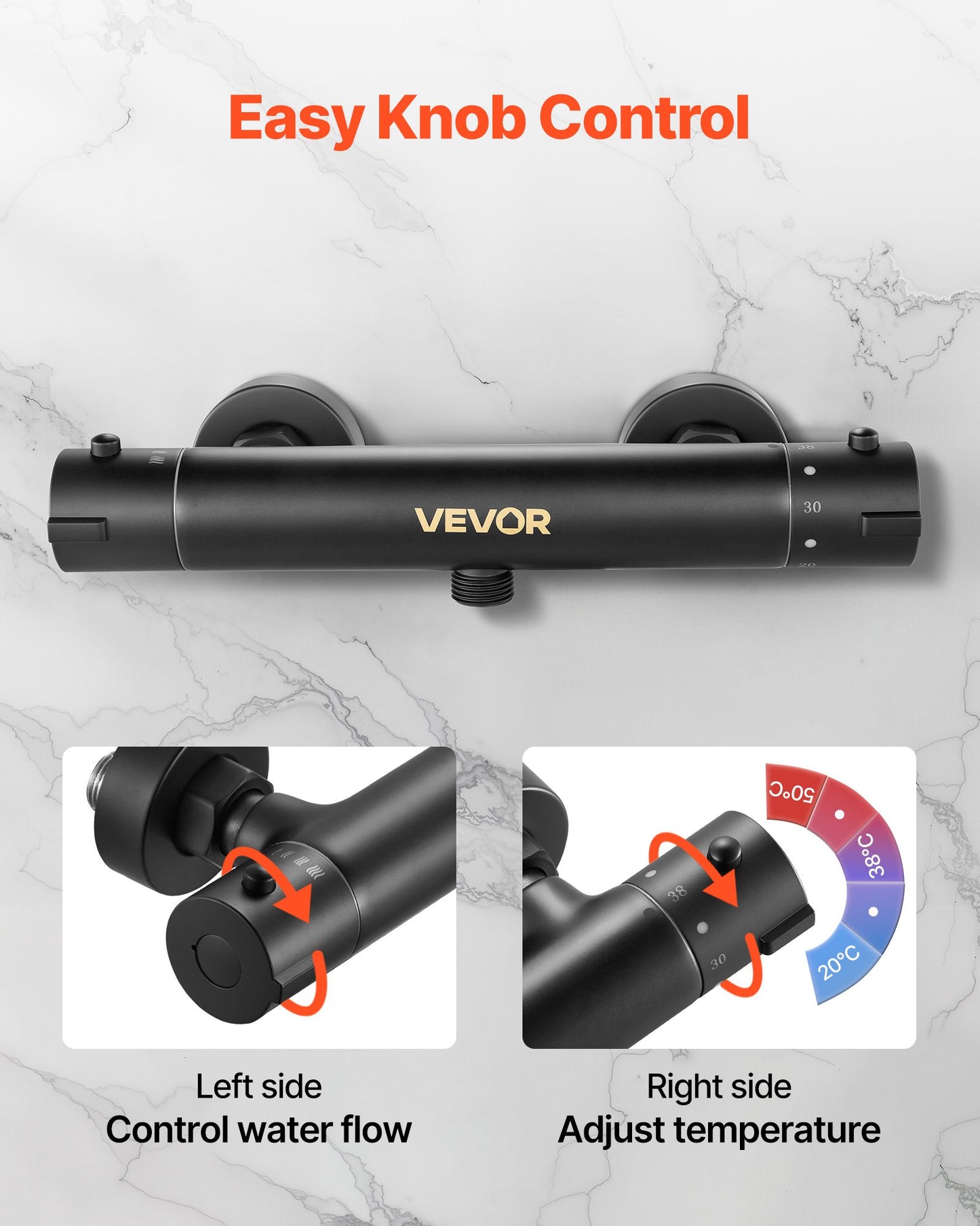 Thermostatic Shower Faucet Valve, 38℃ Secure Lock Thermostatic Shower Valve Trim Kit, Hot Cold Water Showering Faucet Temperature Control Valves with Electrophoretic Coating for Bathroom, RV