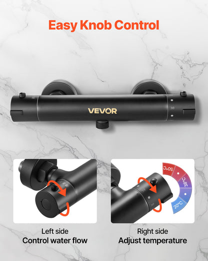 Thermostatic Shower Faucet Valve, 38℃ Secure Lock Thermostatic Shower Valve Trim Kit, Hot Cold Water Showering Faucet Temperature Control Valves with Electrophoretic Coating for Bathroom, RV