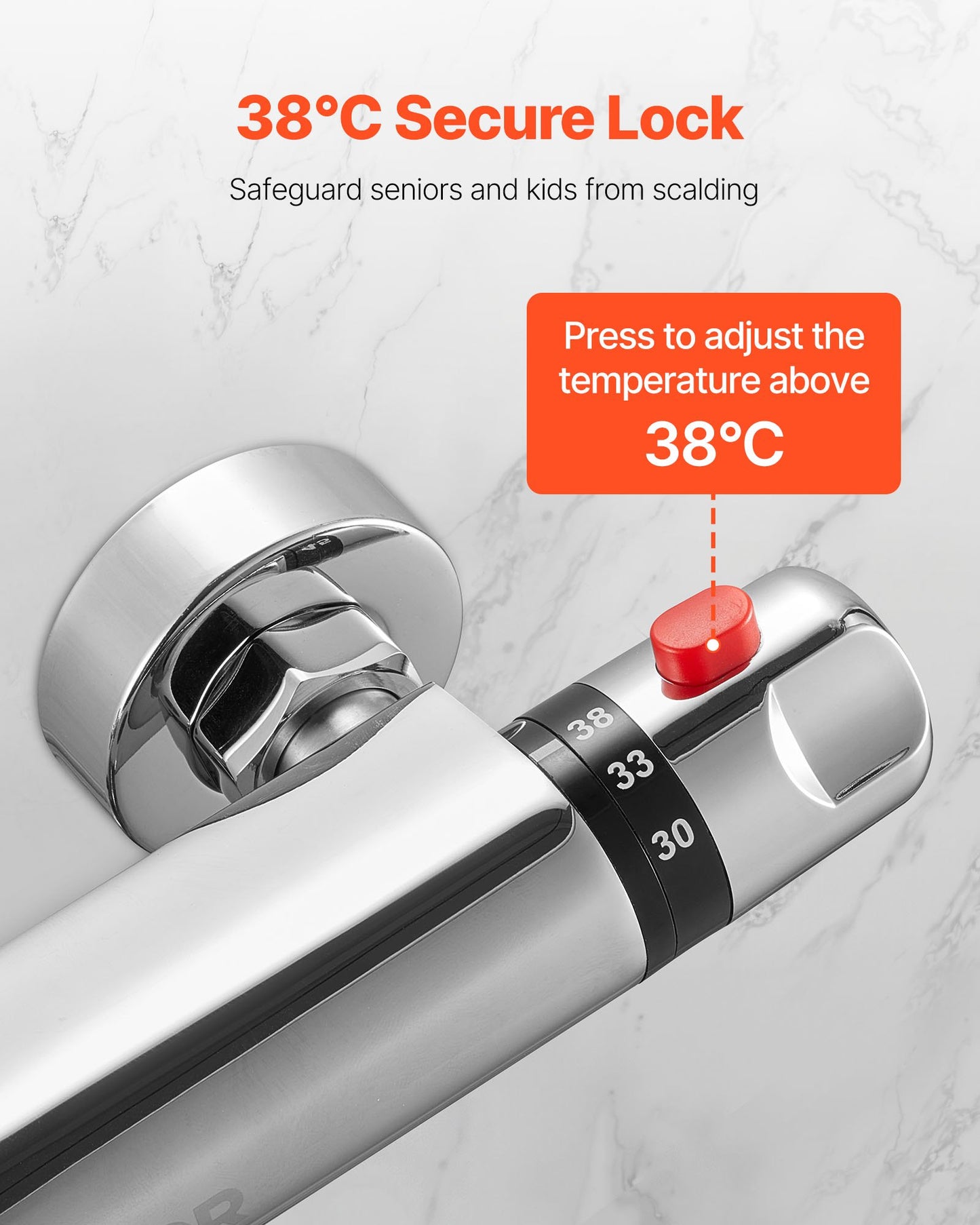 Thermostatic Shower Faucet Valve, Anti-Scald 38℃ Secure Lock Thermostatic Shower Mixer Valve, Hot Cold Water Showering Faucet Temperature Control Valves for Bathroom, RV, Chrome-Plated Coating