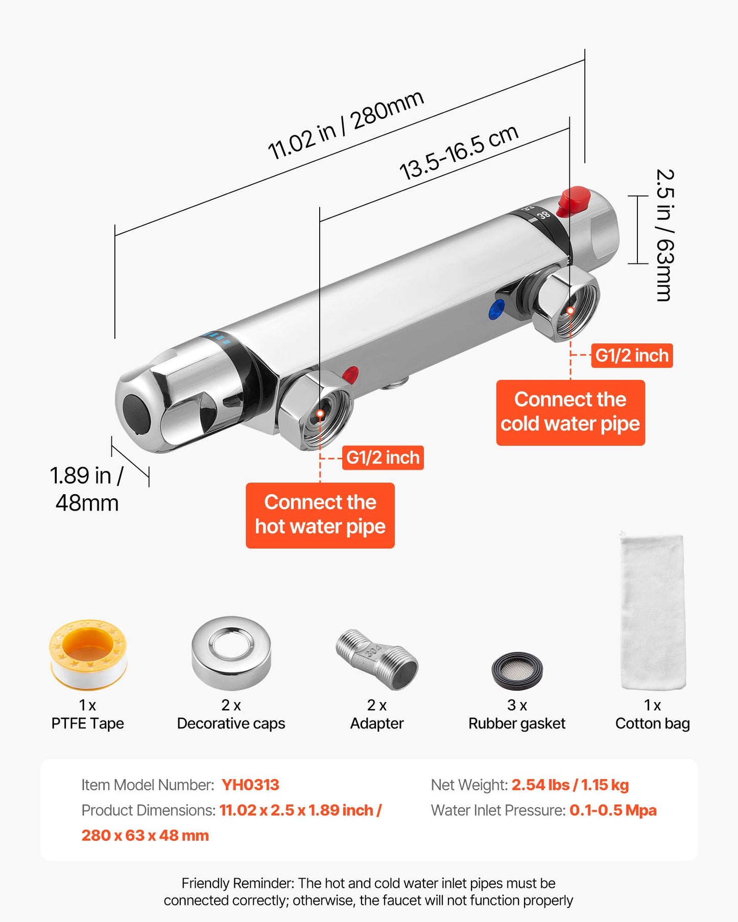 Thermostatic Shower Faucet Valve, Anti-Scald 38℃ Secure Lock Thermostatic Shower Mixer Valve, Hot Cold Water Showering Faucet Temperature Control Valves for Bathroom, RV, Chrome-Plated Coating
