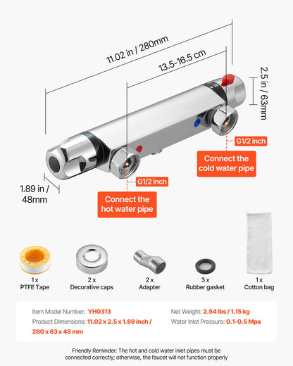 Thermostatic Shower Faucet Valve, Anti-Scald 38℃ Secure Lock Thermostatic Shower Mixer Valve, Hot Cold Water Showering Faucet Temperature Control Valves for Bathroom, RV, Chrome-Plated Coating