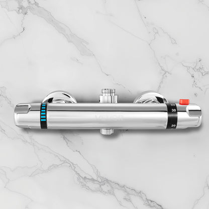 Thermostatic Shower Faucet Valve, Anti-Scald 38℃ Secure Lock Thermostatic Shower Mixer Valve, Hot Cold Water Showering Faucet Temperature Control Valves for Bathroom, RV, Chrome-Plated Coating