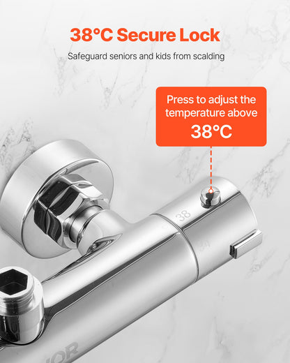 Thermostatic Shower Faucet Valve, 38℃ Secure Lock Thermostatic Mixing Valve, Hot Cold Water Showering Faucet Temperature Control Valves with Consistent Water Temperature for Bathroom, RV, Camper
