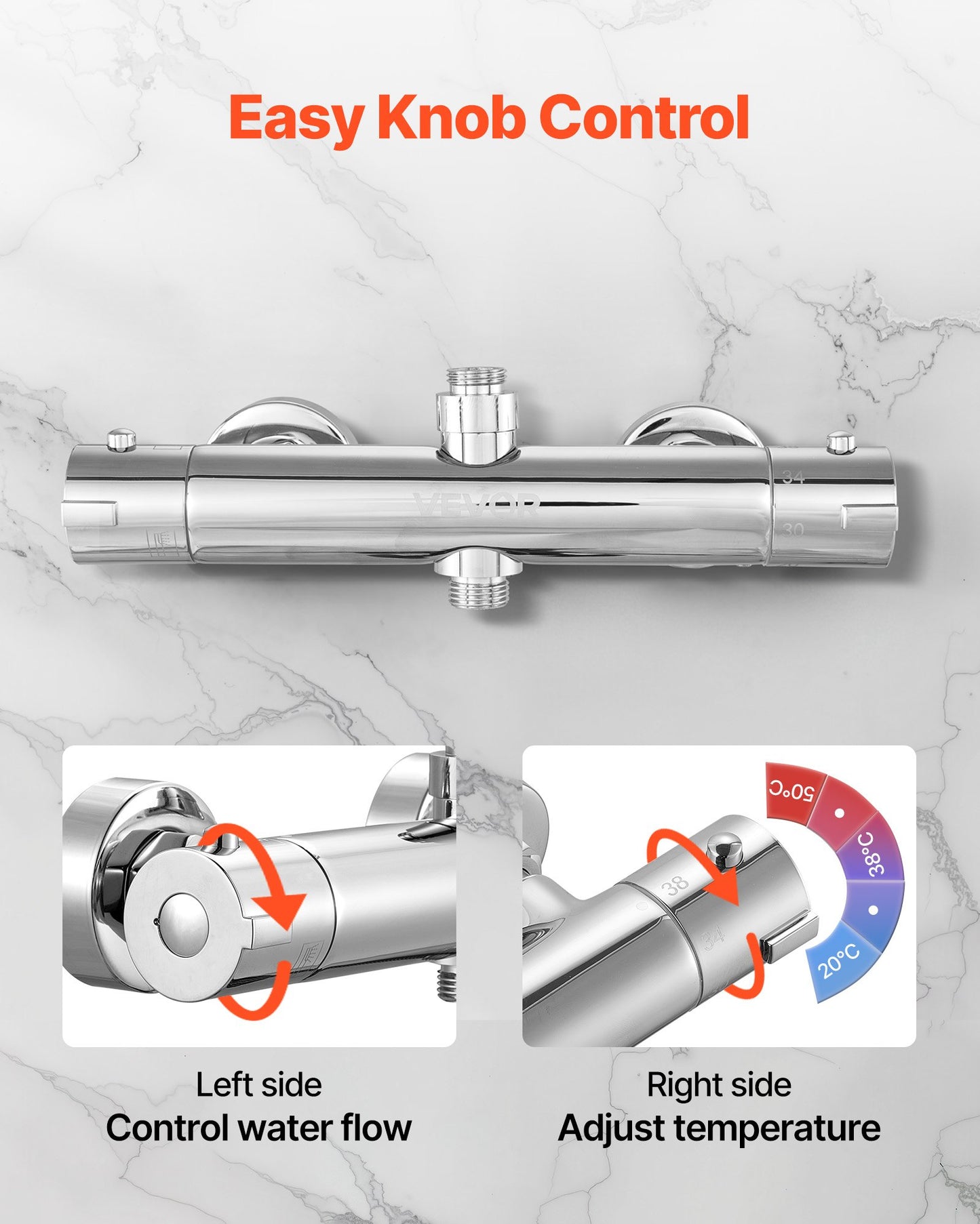 Thermostatic Shower Faucet Valve, 38℃ Secure Lock Thermostatic Mixing Valve, Hot Cold Water Showering Faucet Temperature Control Valves with Consistent Water Temperature for Bathroom, RV, Camper