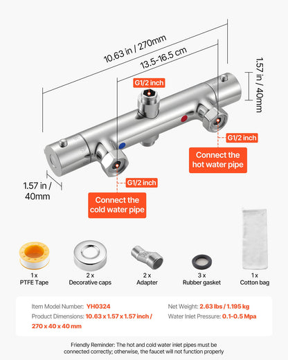 Thermostatic Shower Faucet Valve, 38℃ Secure Lock Thermostatic Mixing Valve, Hot Cold Water Showering Faucet Temperature Control Valves with Consistent Water Temperature for Bathroom, RV, Camper