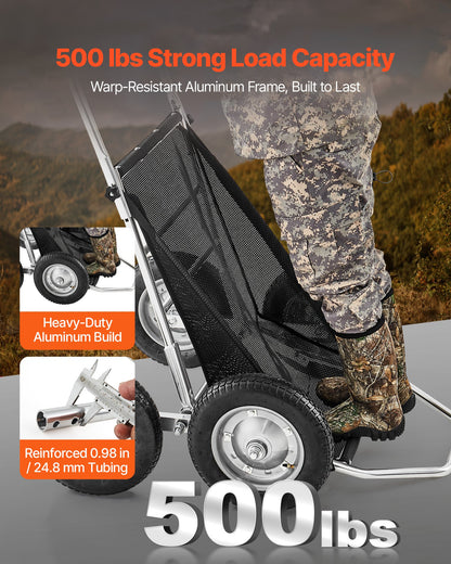 Game Carts for Hunting, 500LBS Deer Cart Game Hauler, Heavy-Duty Crawler Cart, All-Terrain Folding Deer Hauling Cart with Shock-Absorbing Tires, Utility Gear Dolly for Hunting Fishing Hiking