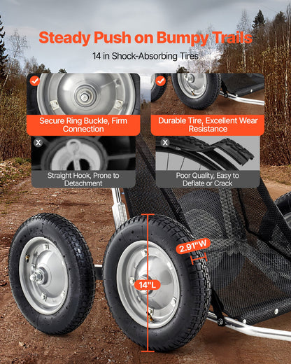 Game Carts for Hunting, 500LBS Deer Cart Game Hauler, Heavy-Duty Crawler Cart, All-Terrain Folding Deer Hauling Cart with Shock-Absorbing Tires, Utility Gear Dolly for Hunting Fishing Hiking