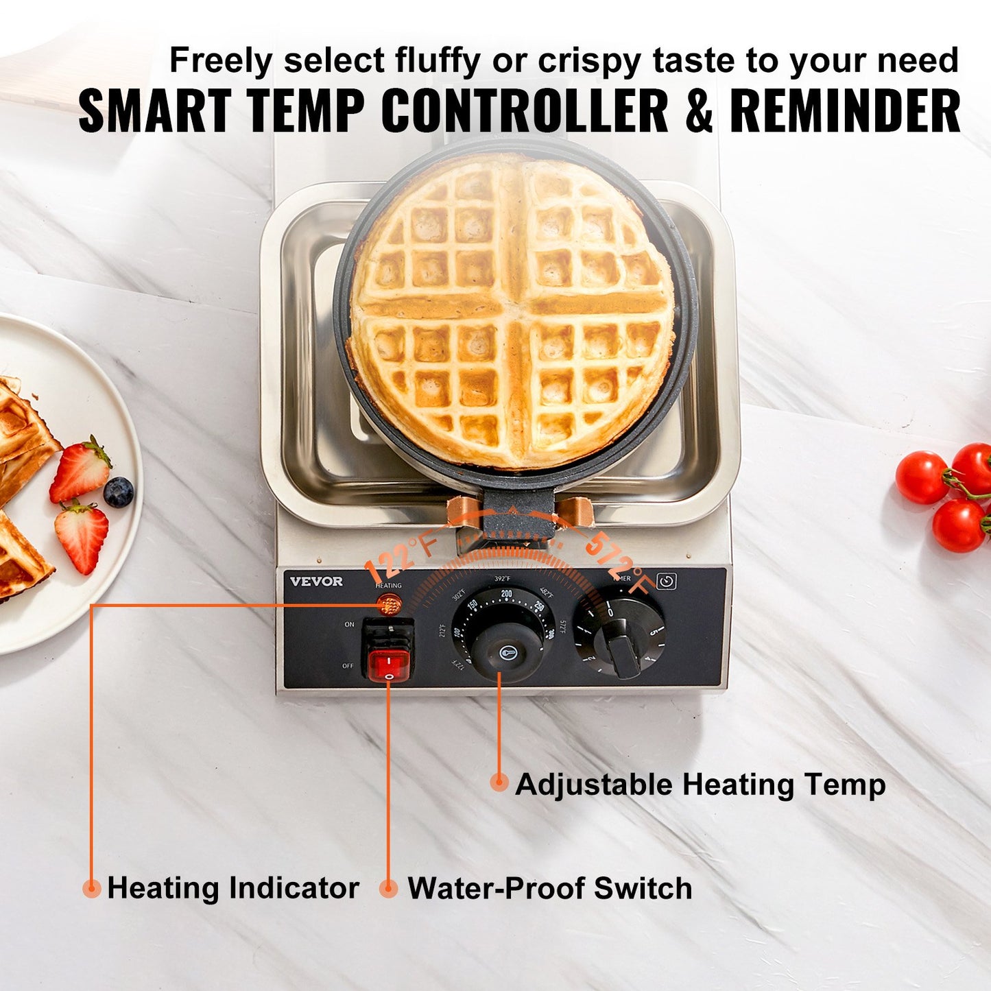 Commerical Round Waffle Maker 1300W Rotatable Non-Stick Waffle Iron 220V