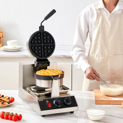 Commerical Round Waffle Maker 1300W Rotatable Non-Stick Waffle Iron 220V